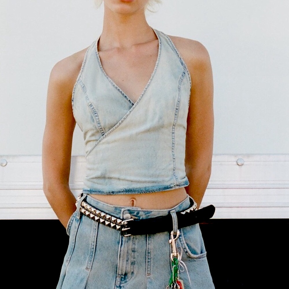 NWT ZARA Denim Halter Wrap Crop Top